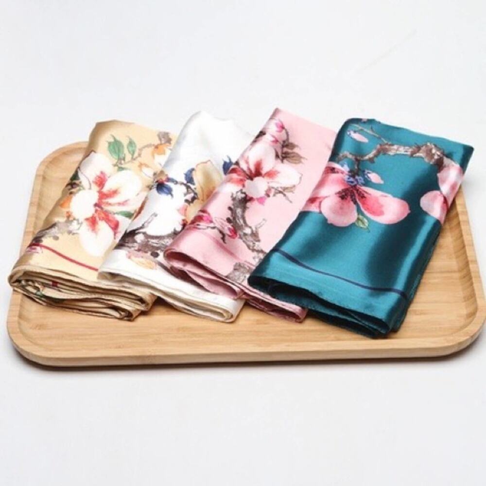 2/$30 NEW Pink Floral White Flower Printed Silky Fashion Scarf - Picture 6 of 7
